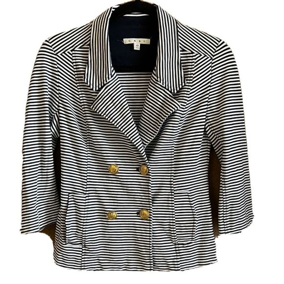 Striped Navy and White Women's Blazer - Picture 2 of 6